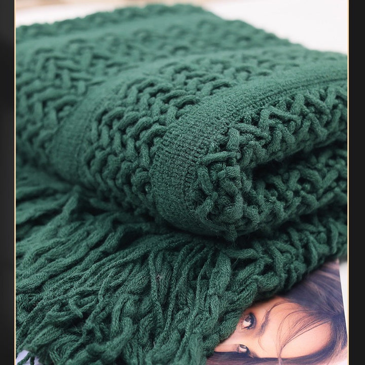 Handcrafted Textured Knit Throw Blanket Bowlift