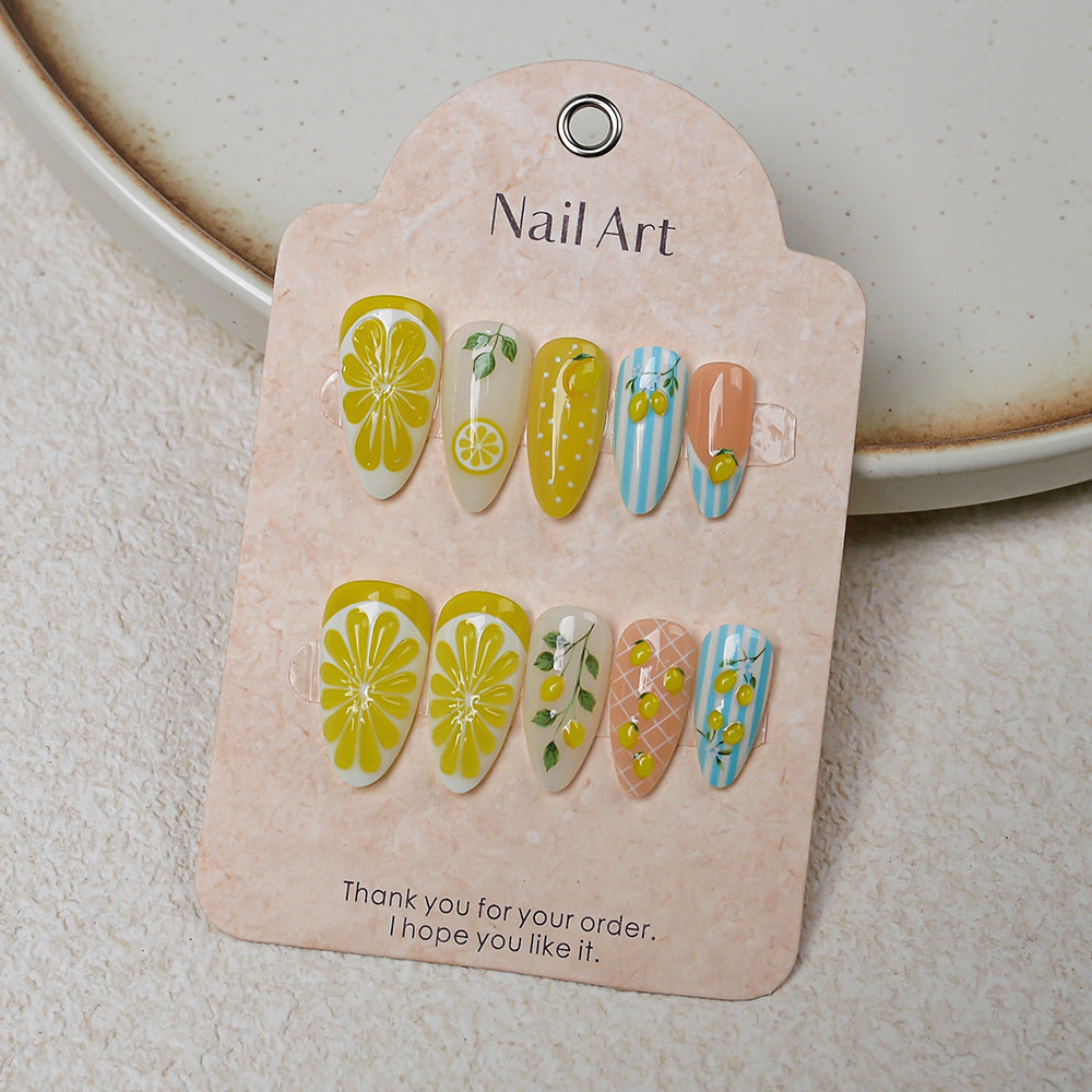 Fruity Lemon-Themed Press-On Nail Art Set Bowlift