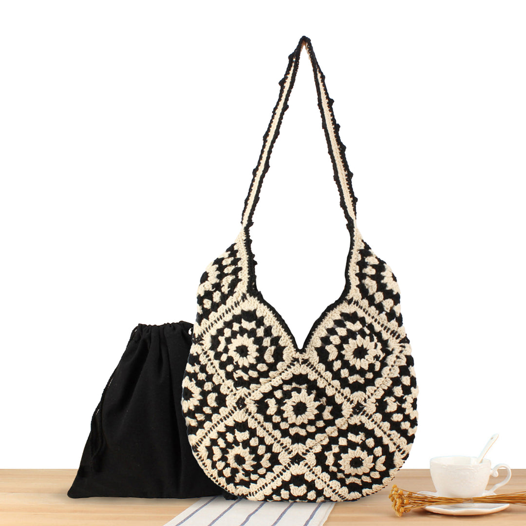 Handmade Macrame Shoulder Bag with Floral Patterns Bowlift