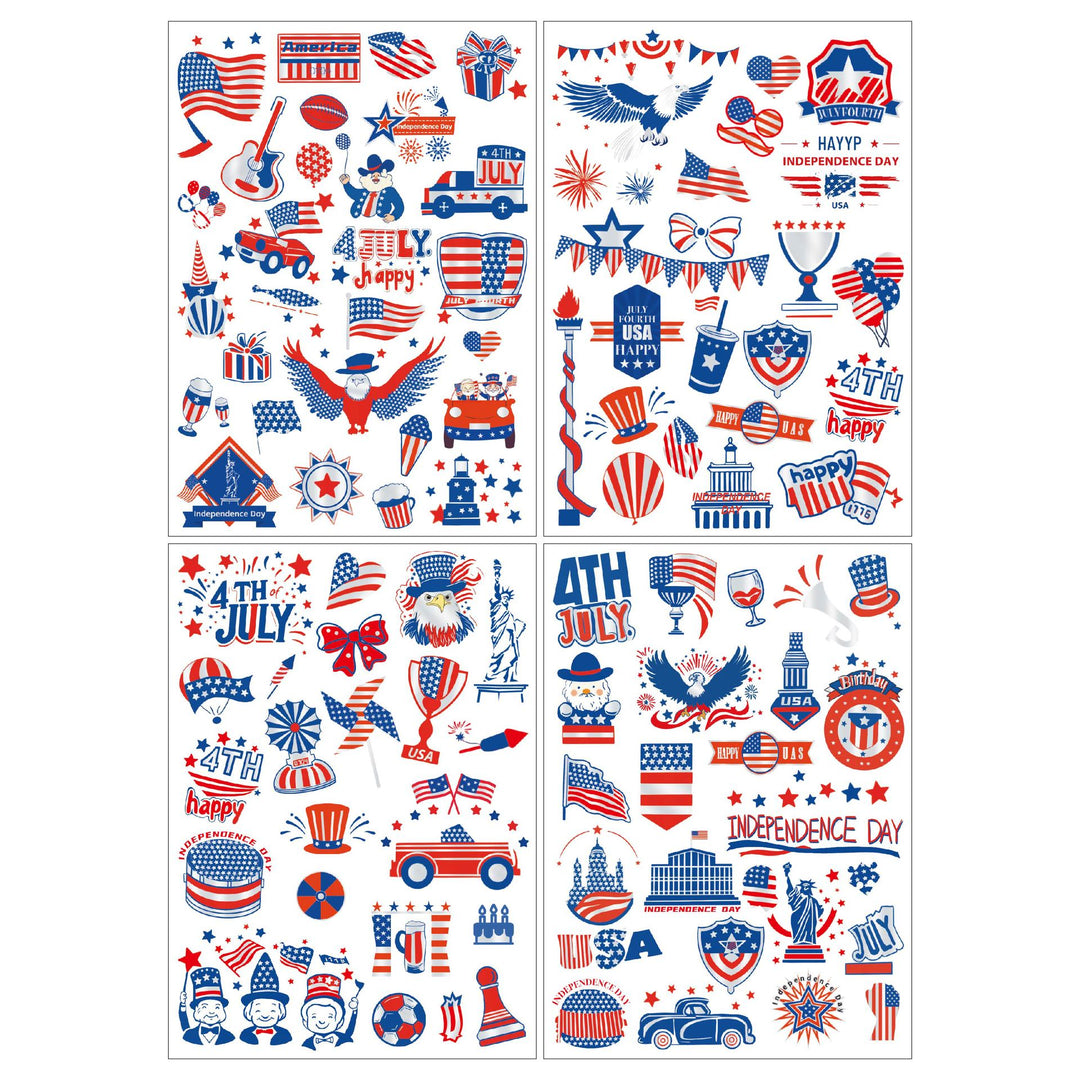 Women's Independence Day patriotic temporary tattoo sheet collection with waterproof skin-safe decals Bowlift