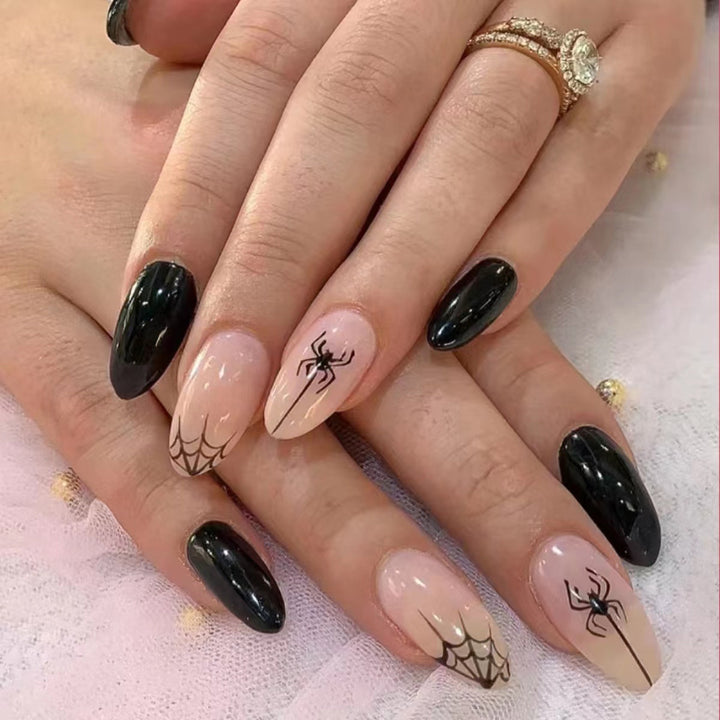 Halloween-Themed Spider and Web Nail Art Extensions Bowlift