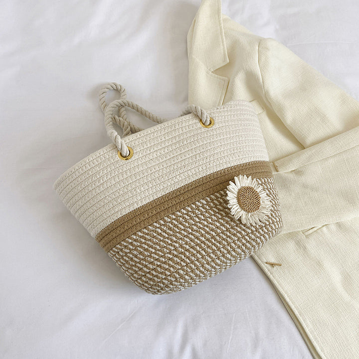 Handcrafted Floral Detail Straw Tote Bag Bowlift