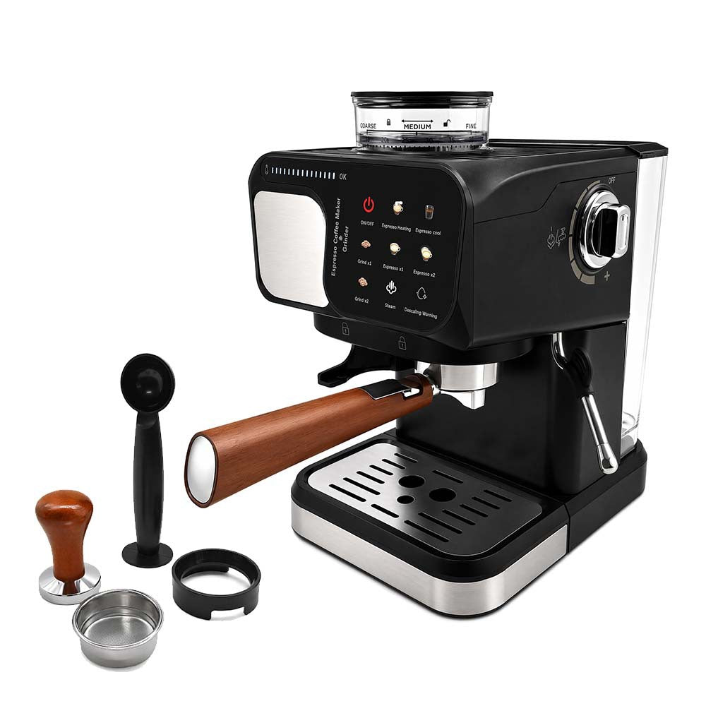 Espresso machine with integrated grinder and precise brew temperature control Bowlift