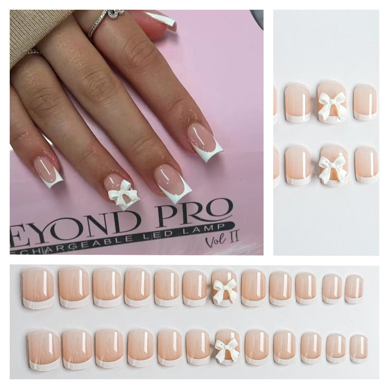 Nail Art Fake Nails Set with Elegant Bow Accents Bowlift