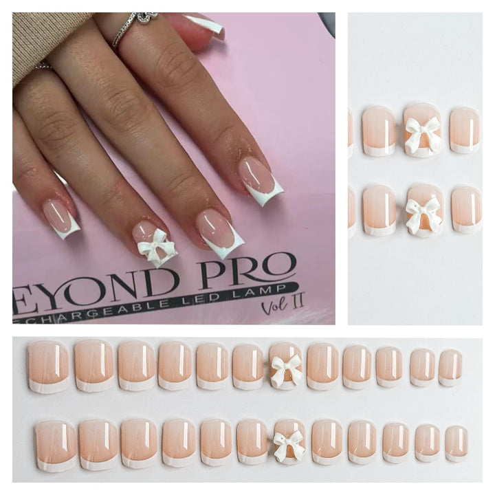 Nail Art Fake Nails Set with Elegant Bow Accents Bowlift