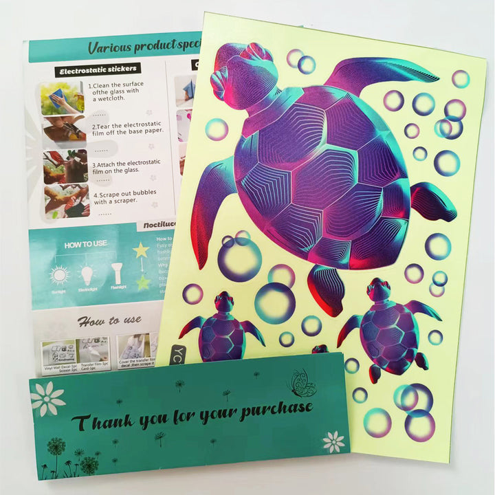 3D effect sea turtle wall decal sticker sheet with bubble accents Bowlift