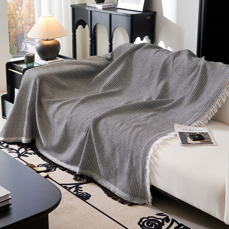 Decorative Fringed Geometric Jacquard Sofa Throw Cover Bowlift