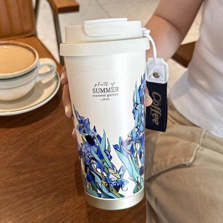 Insulated Stainless Steel Travel Coffee Tumbler with Leakproof Lid and Carry Strap Bowlift