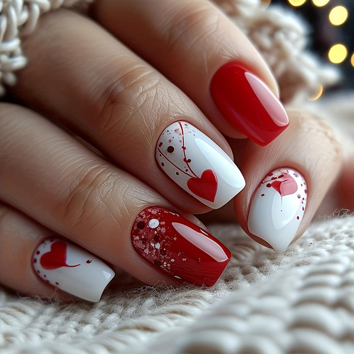Romantic Heart-Themed Press-On Nails Bowlift