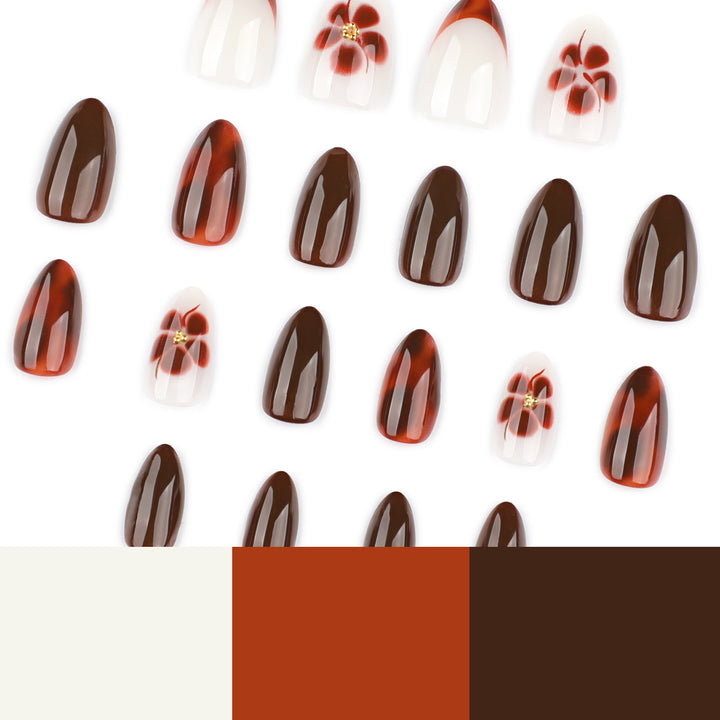 Artful Nail Extensions with Elegant Floral and Glossy Design Bowlift