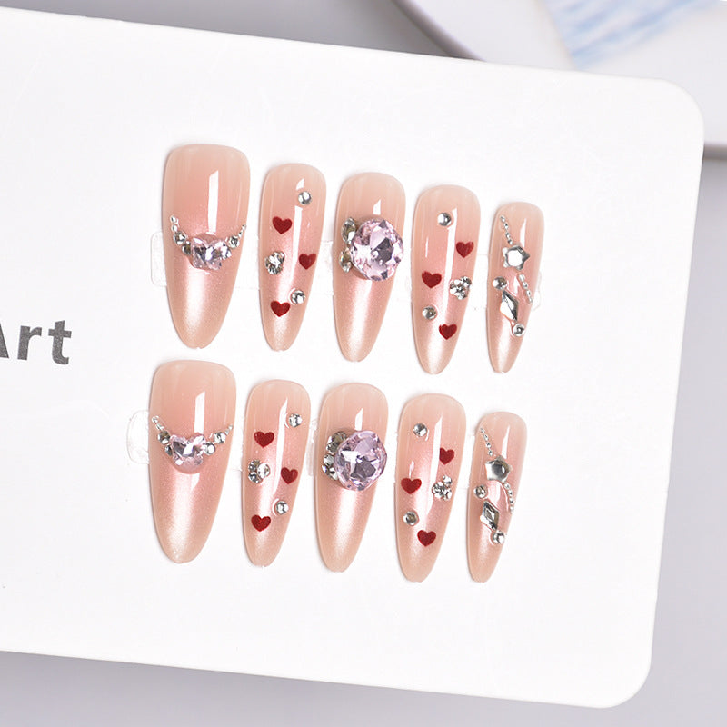Decorative Press-On Nail Art with Heart and Gem Accents Bowlift