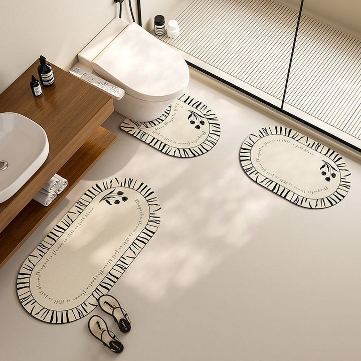 Elegant Floral Design Bath Mat Set Bowlift
