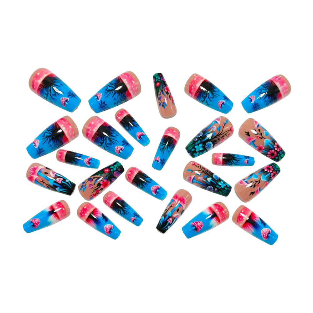 Artificial nails with glowing mushroom and flower motifs Bowlift