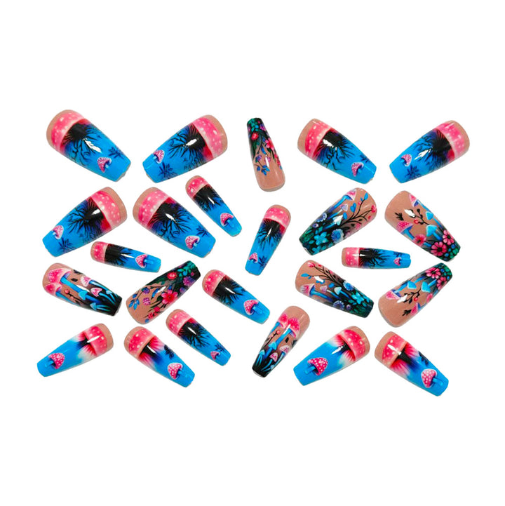 Artificial nails with glowing mushroom and flower motifs Bowlift