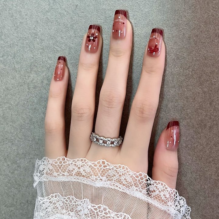 Artistic French Tip Decorative Press-On Nails Bowlift
