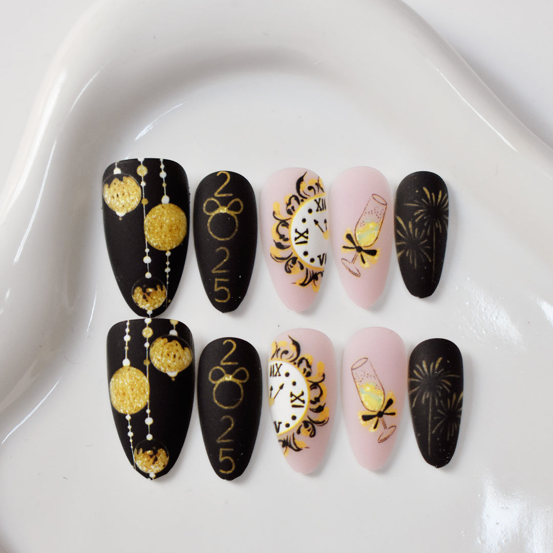 Festive New Year Themed Press-On Nail Art Bowlift
