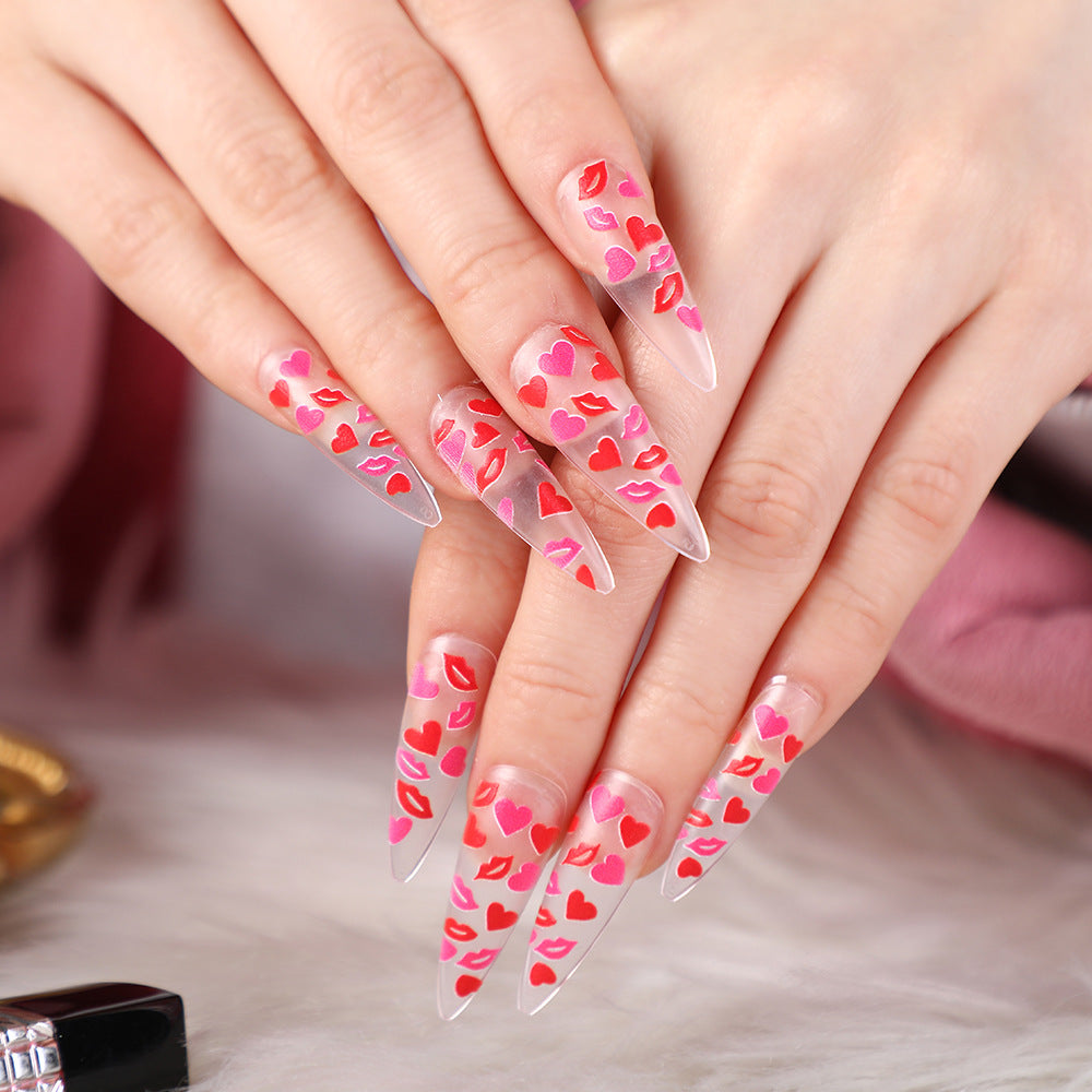 Artificial nails with romantic lip and heart designs Bowlift