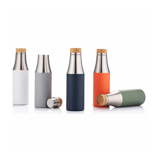 Women double-walled stainless steel drinking bottle with bamboo lid Bowlift