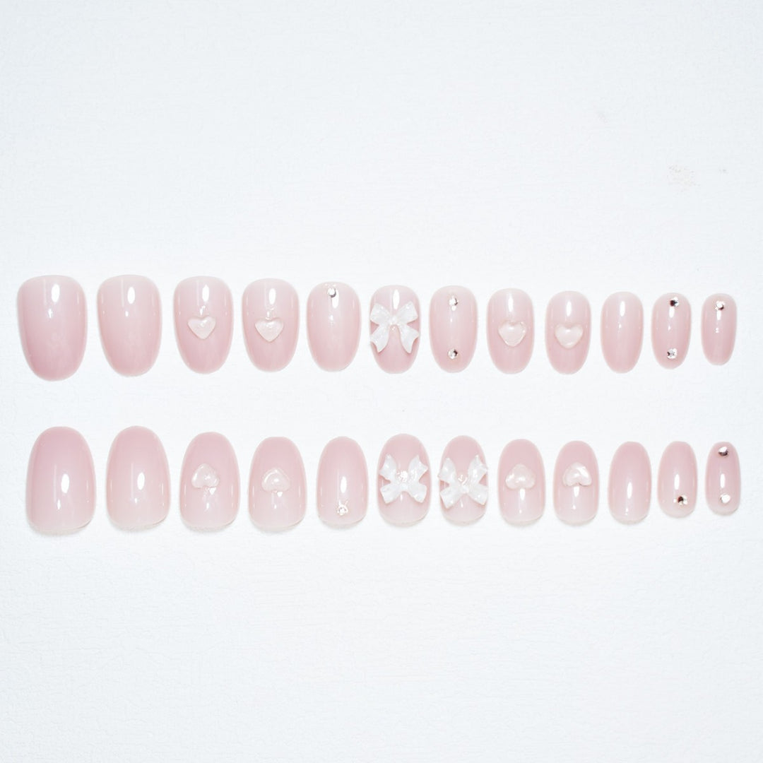 Artistic Press-On Nail Set with Elegant Bow Accents Bowlift