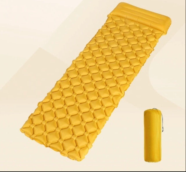 insulated inflatable camping sleeping pad with integrated headrest and quilted anti-slip surface Bowlift
