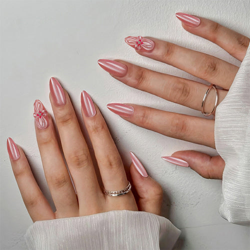 Premium Floral Decorative Press-On Nail Set Bowlift