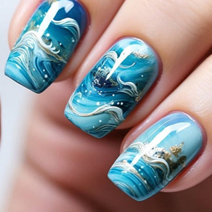 Elegant Ocean Wave Nail Art Extensions Bowlift