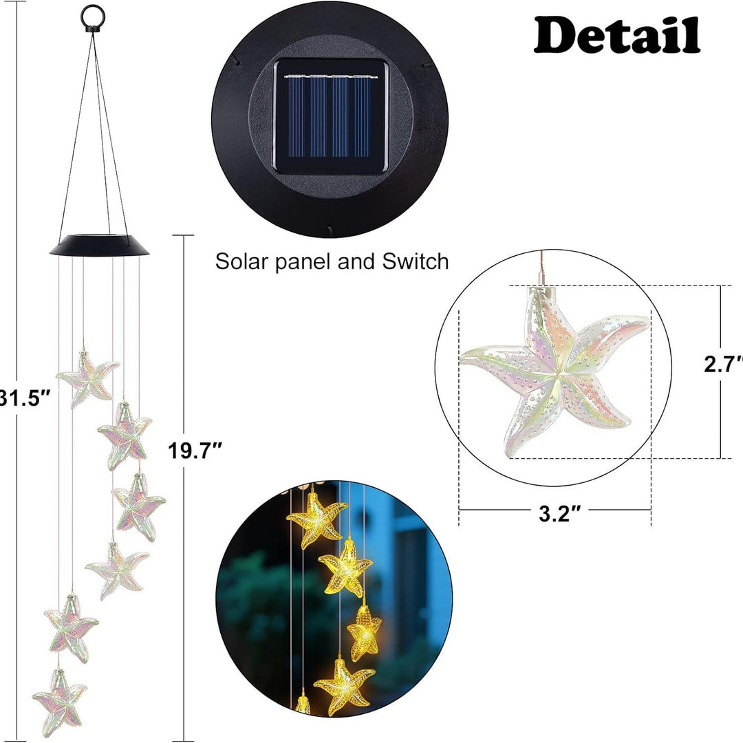 Decorative Solar LED Starfish Wind Chime Hanging Garden Light Bowlift