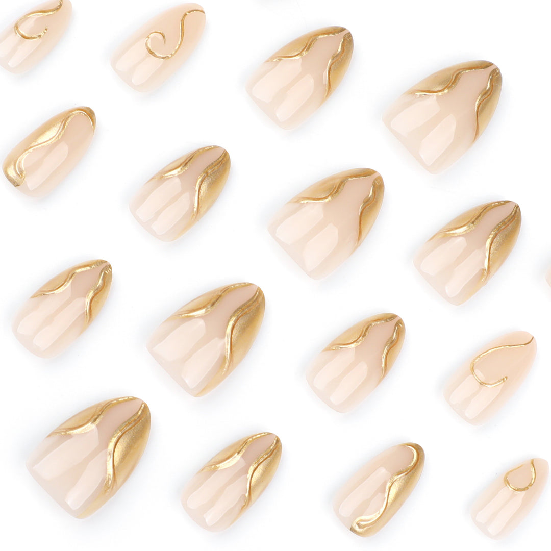 Artistic Stiletto Nails with Elegant Gold Accents Bowlift