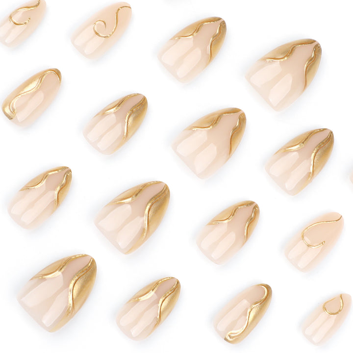 Artistic Stiletto Nails with Elegant Gold Accents Bowlift
