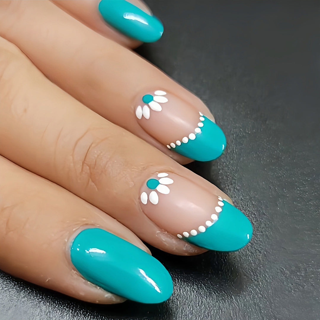 Decorative Floral Gel Press-On Nails Bowlift