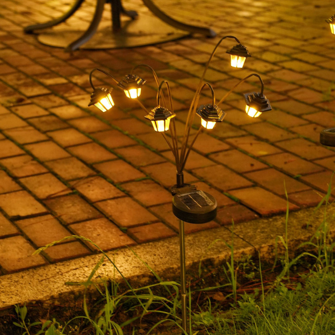 Outdoor Solar Lantern Pathway Stake Lights with Multi-Head Vintage Lamp Design Bowlift