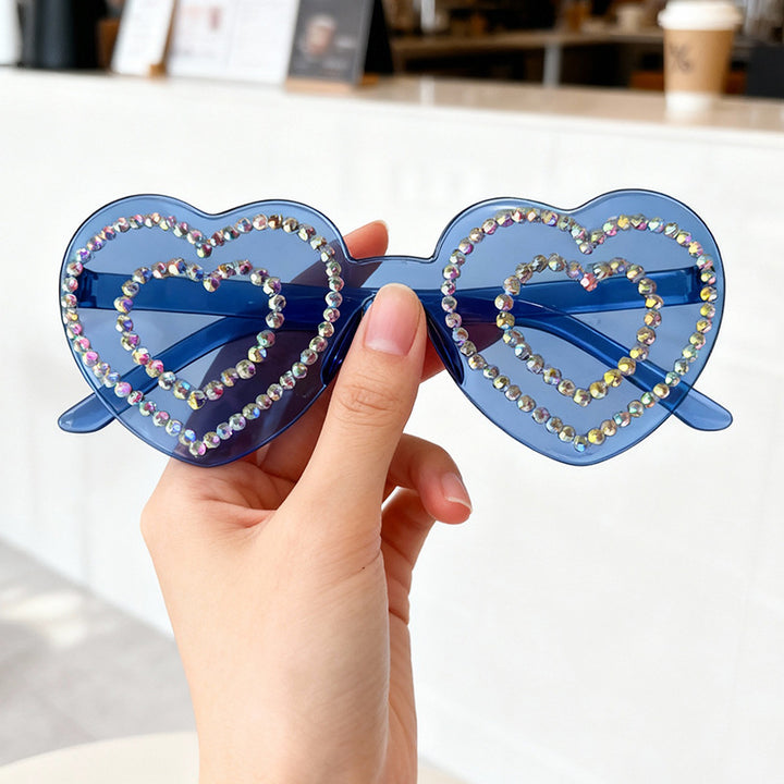 Rhinestone-Embellished Heart-Shaped Sunglasses Bowlift 1787141238