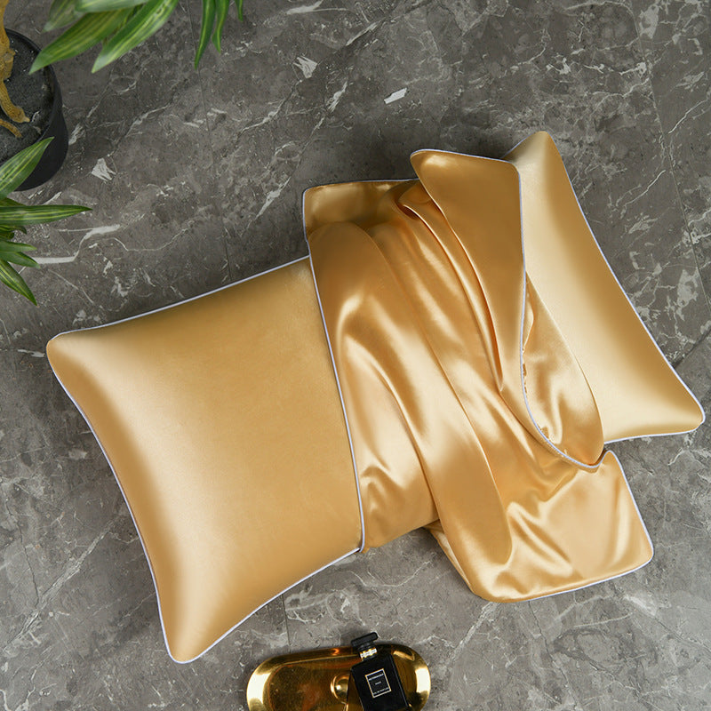 Mulberry Silk-Feel Satin Pillowcase Set with Piping and Hidden Zipper Bowlift