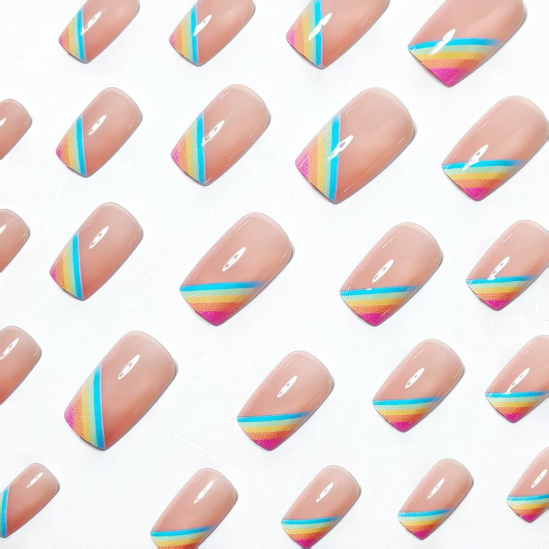 Elegant Rainbow French Tip Nail Art Bowlift