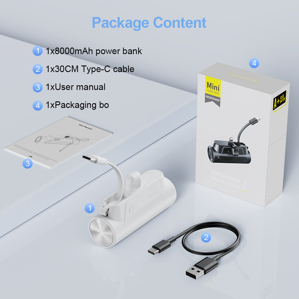 Mini Powerbank with Integrated Charging Cable Bowlift