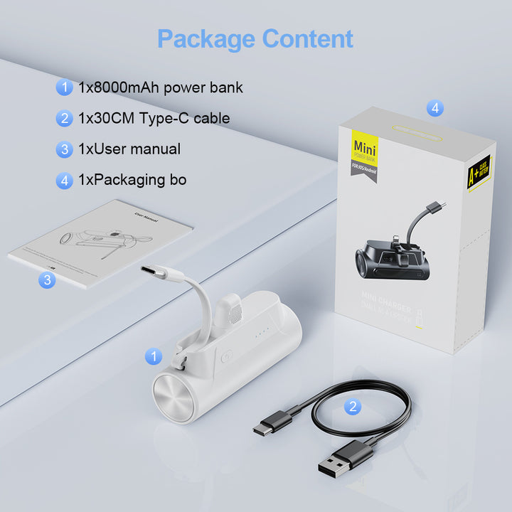 Mini Powerbank with Integrated Charging Cable Bowlift
