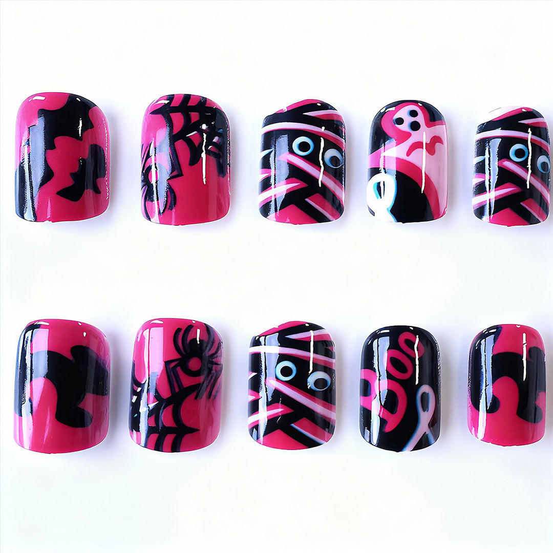 Halloween Artificial Nails with Playful Designs and Glitter Details Bowlift