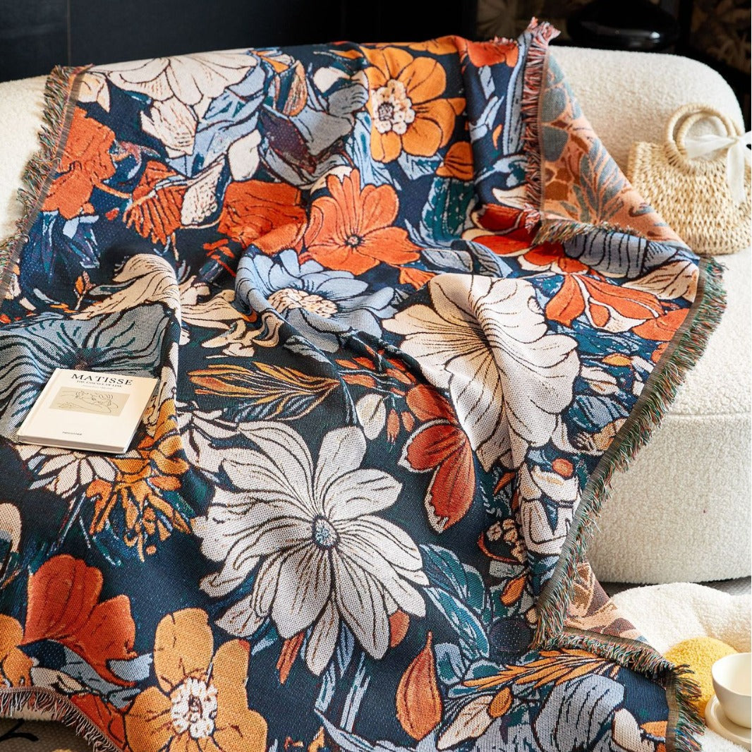 Elegant Floral Woven Throw Blanket