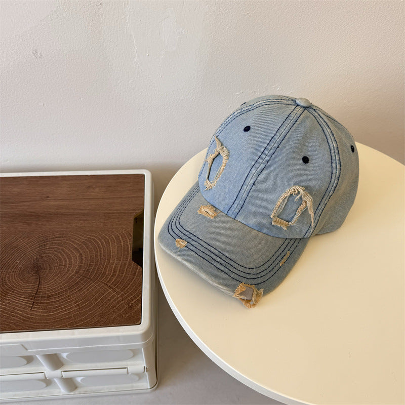 Men's Distressed Denim Baseball Cap Bowlift 1783921899