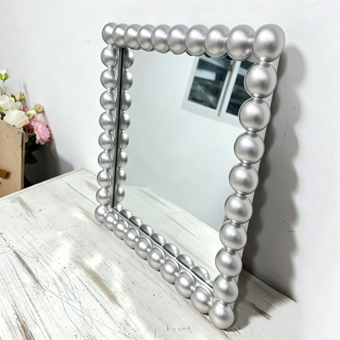 Decorative Square Wall Mirror with Beaded Frame Bowlift