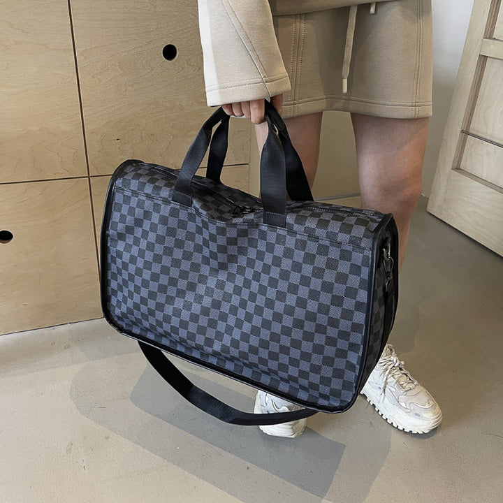 Stylish Checkerboard Travel Duffel Bag Bowlift