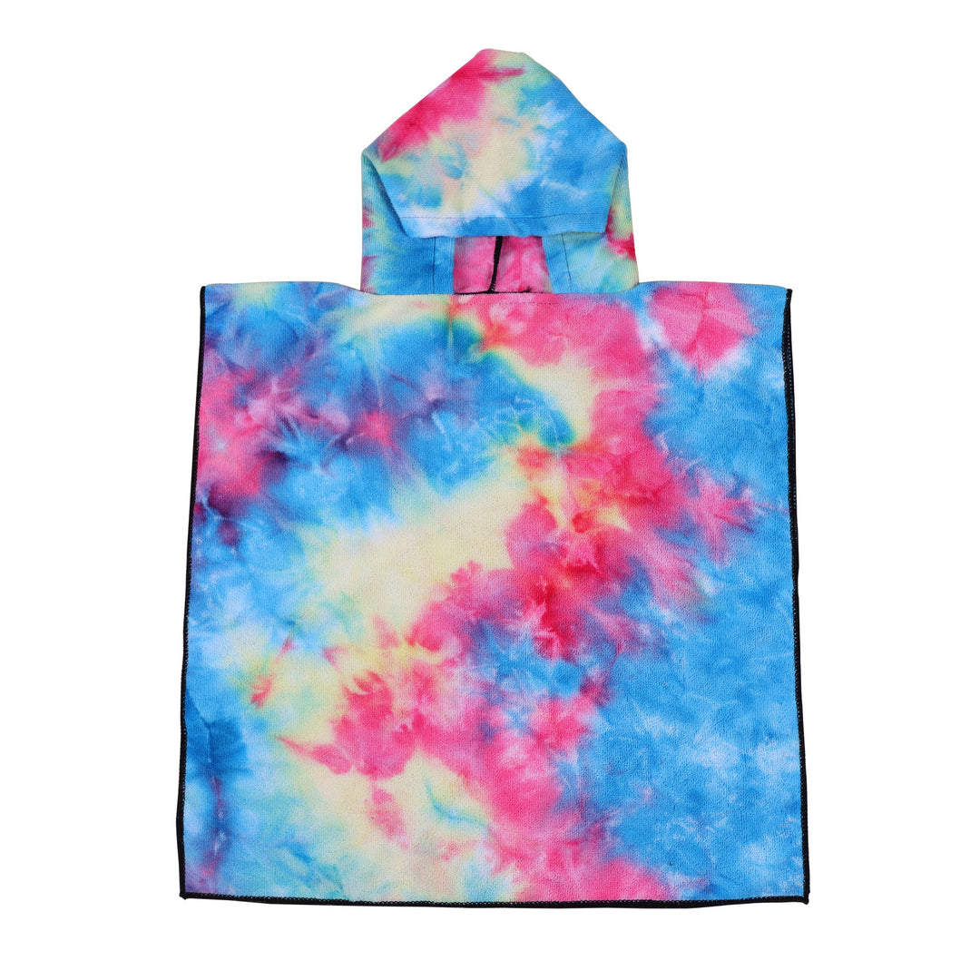 Women's Fleece Poncho with Hood and Colorful Tie-Dye Design Bowlift
