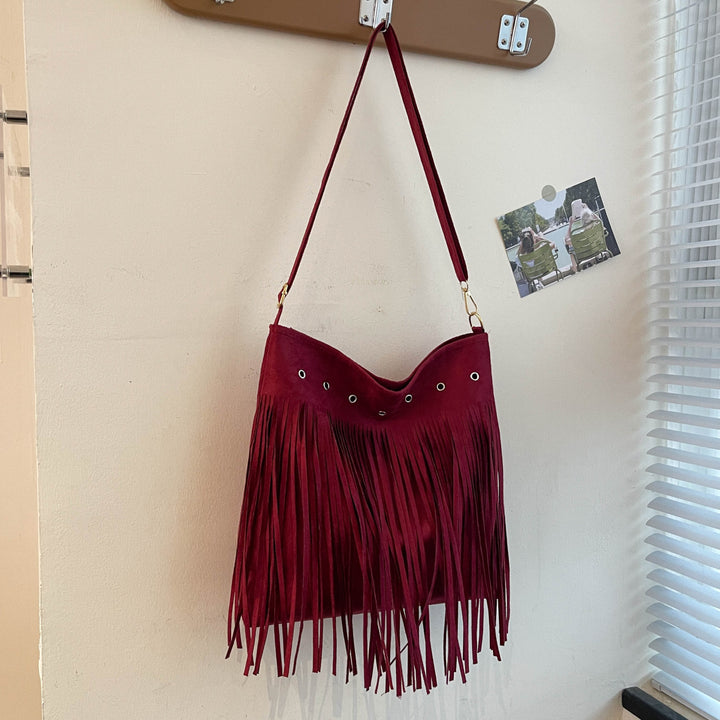 Suede Fringe Shoulder Bag Bowlift
