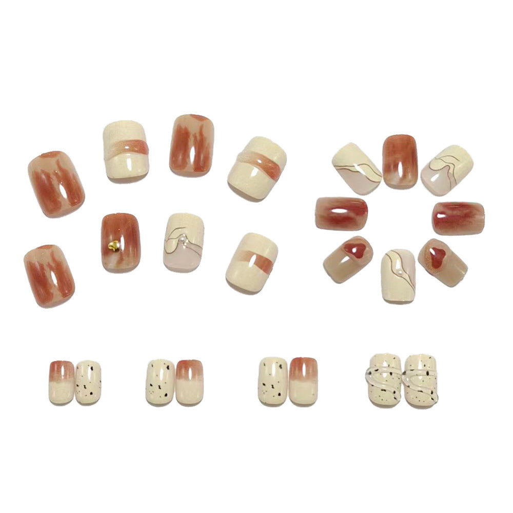 Artificial Nail Set with Marbled Design and Glitter Effects Bowlift