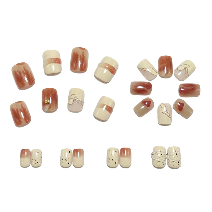 Artificial Nail Set with Marbled Design and Glitter Effects Bowlift