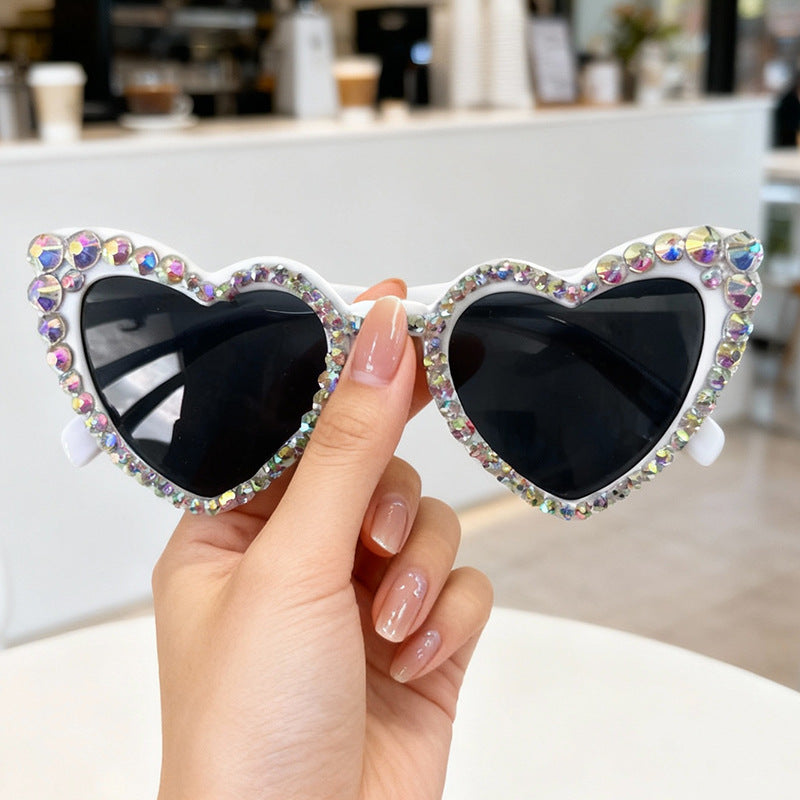 Rhinestone Heart-Shaped Sunglasses Bowlift