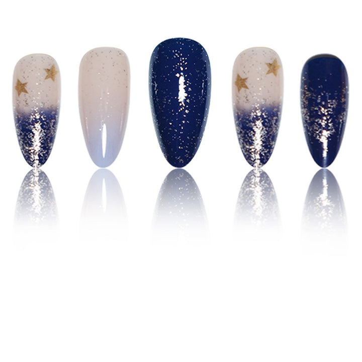 Stiletto Press-On Nail Art Extensions with Starry Designs Bowlift