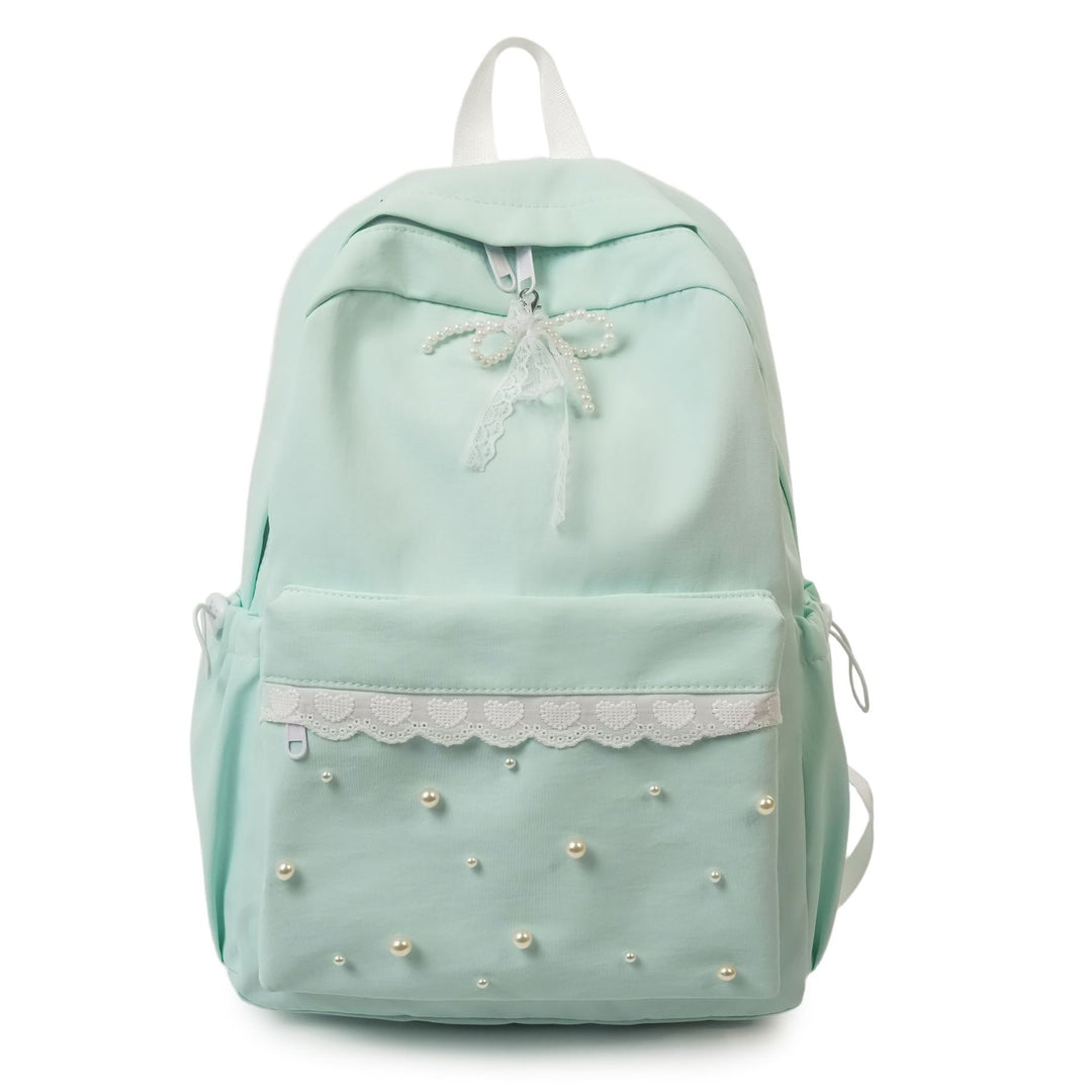 Backpack with elegant pearl applications and intricate design Bowlift