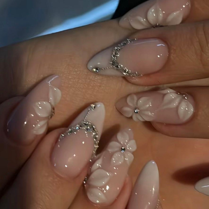 Acrylic Nail Extensions with Elegant Flower Design Bowlift