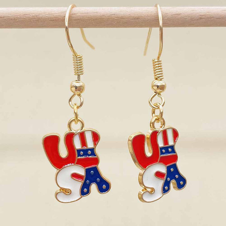 Women's Independence Day patriotic enamel flag dangle earrings with hypoallergenic fishhook wires Bowlift
